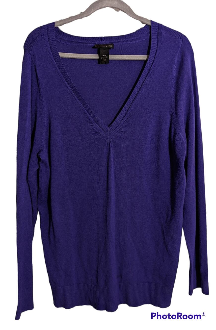 Lane Bryant Purple Classic Rib Trim V Neck Long Sleeve Pull Over Sweater 14/16